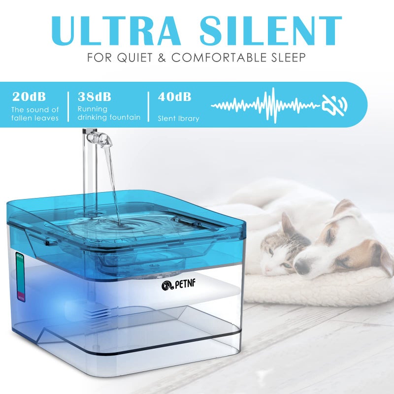 PETNF Blue Pet Water Fountain, 101oz/3L Automatic Cat and Dog Water Dispenser with LED Light, Ultra Quiet Pump, 3 Flow Settings & 2 Filters - Image 4